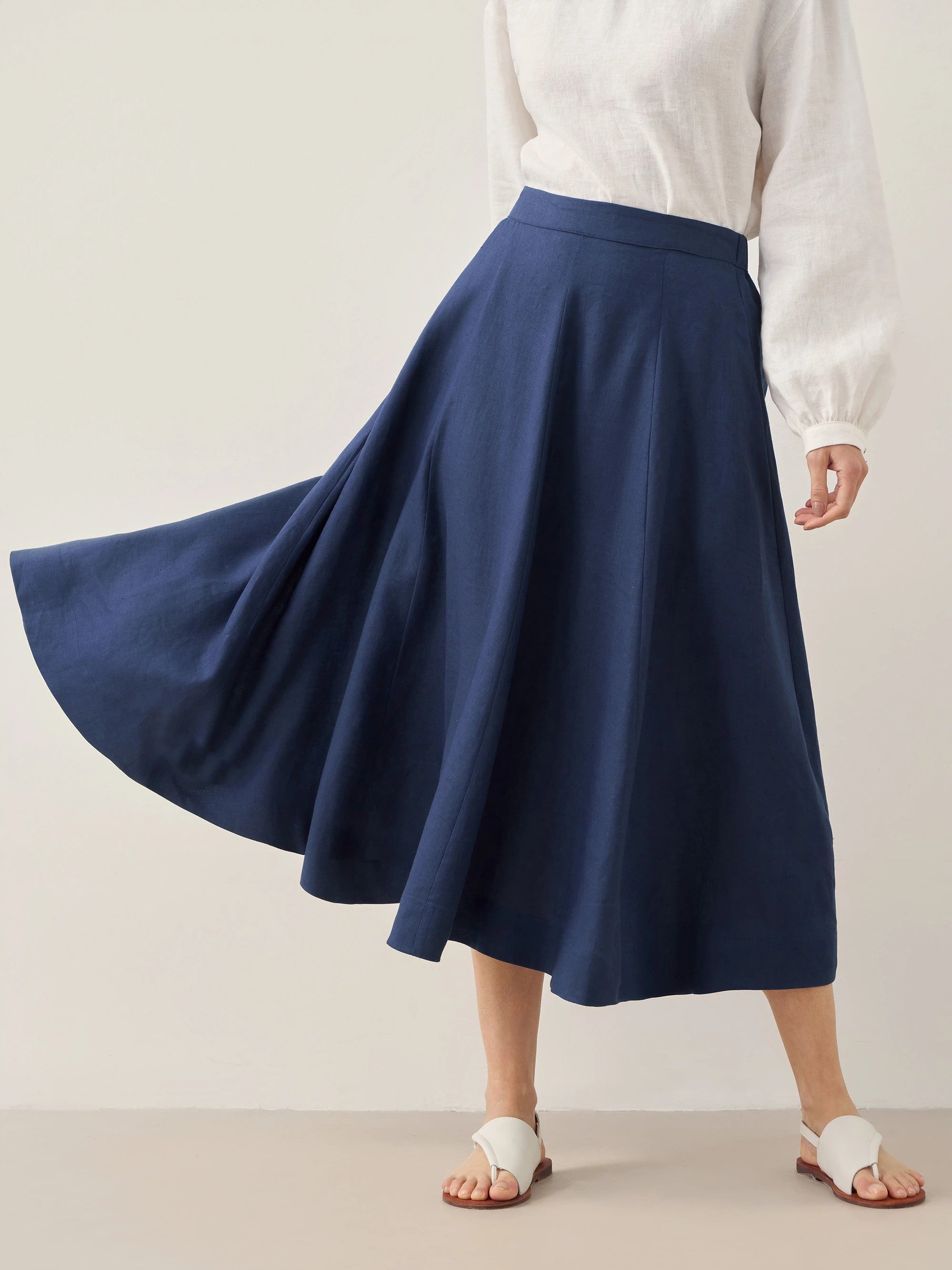 100% Linen A-Line Skirt JEMMA - Navy Blue / S - BOTTOMS-Linen Skirts