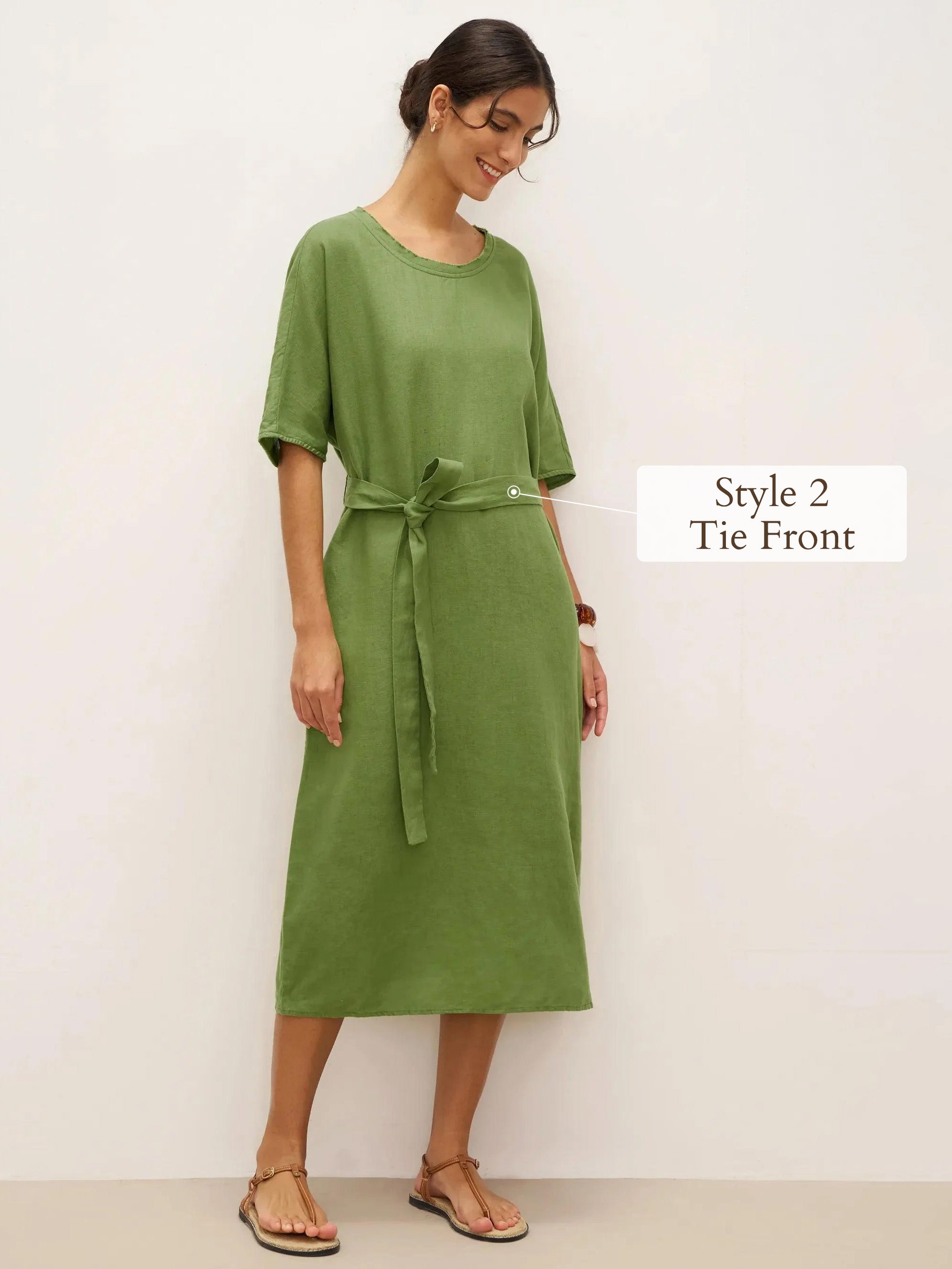 100% Linen Oversized O-Line Belted Midi Dress LORETTA—Multi-Way Wear - DRESSES-Linen